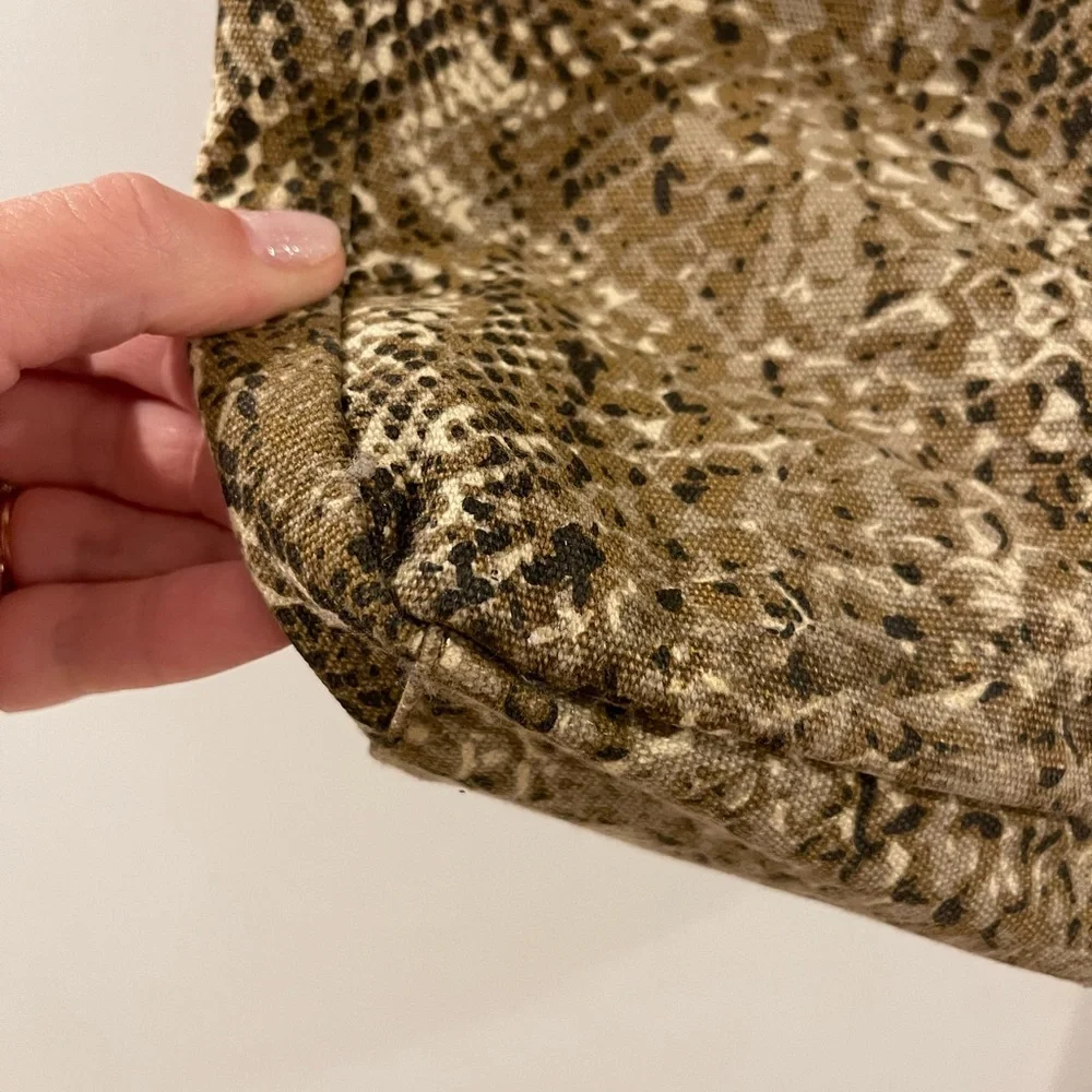 Tory Burch Canvas Reptile Print Tote with Brown Leather Detail